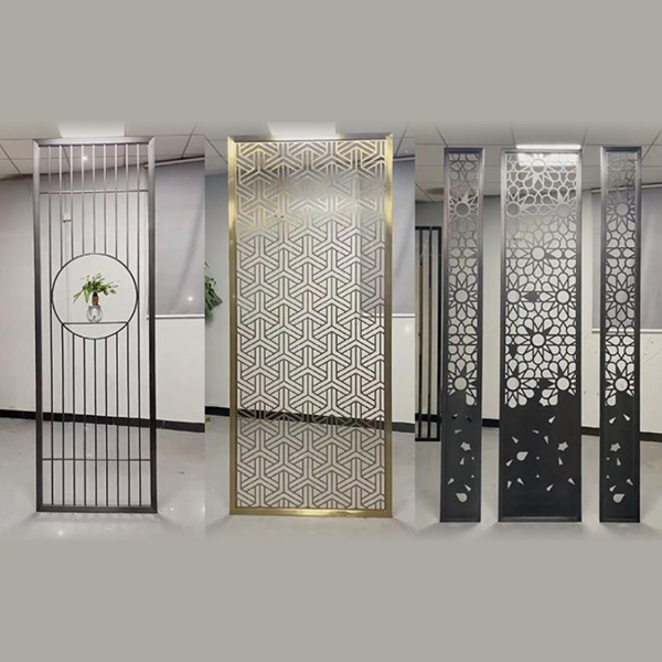不銹鋼屏風(fēng)隔斷鏤空格柵客廳方通背景墻(圖1)